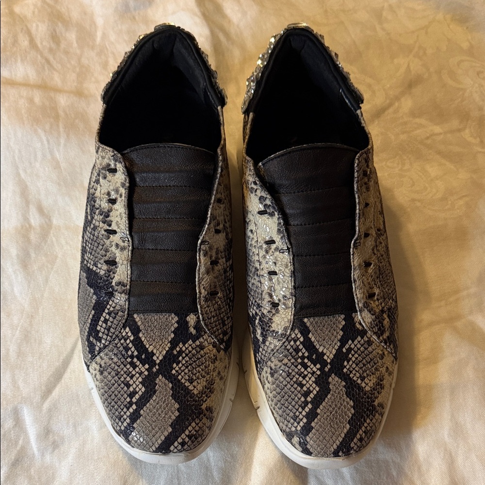 Women's Snake-Print Slip-On Sneakers in Black and Gray